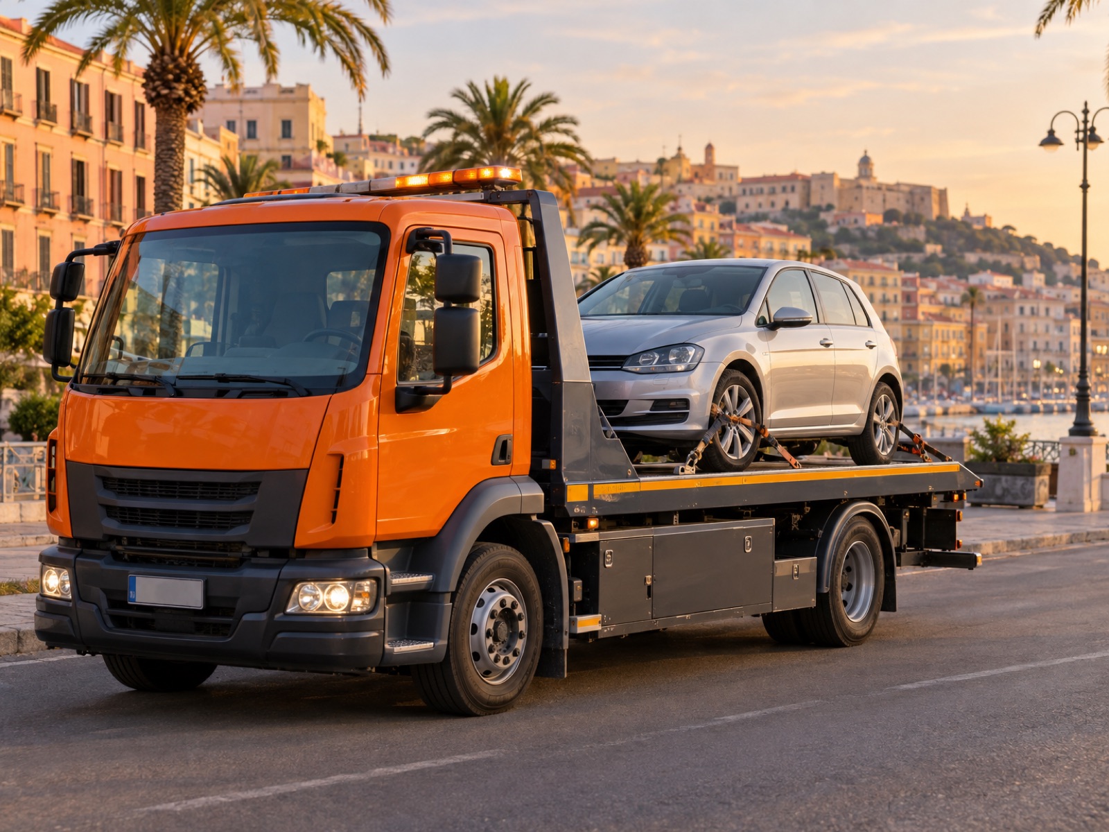 Carro attrezzi Help Car H24 durante un trasporto a Cagliari